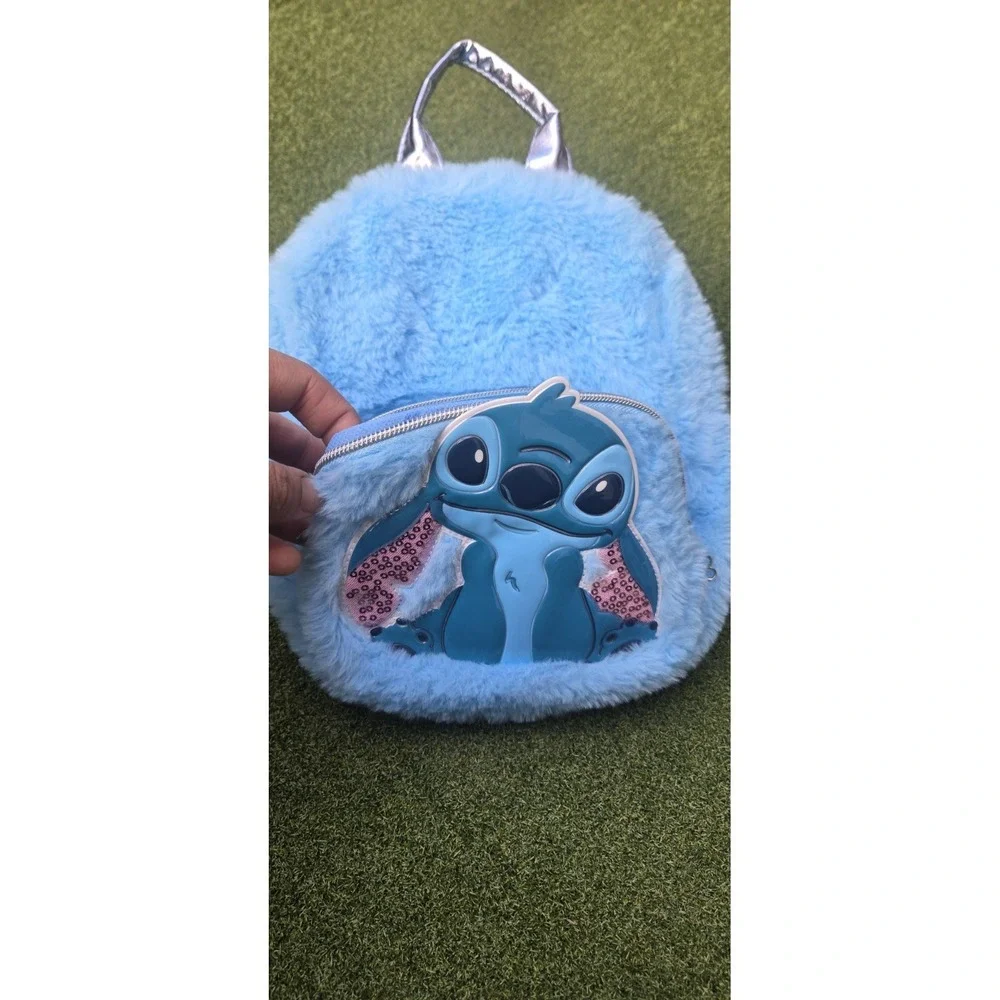Kids Plush Blue Character Backpack Faux Fur Mini Bag Cartoon School Travel Bag